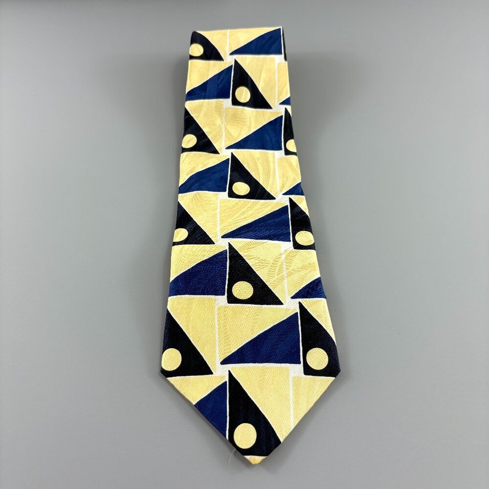 J. T. Beckett Yellowish Cream / Blue / Black Geometric Men's Tie 4" x 58"